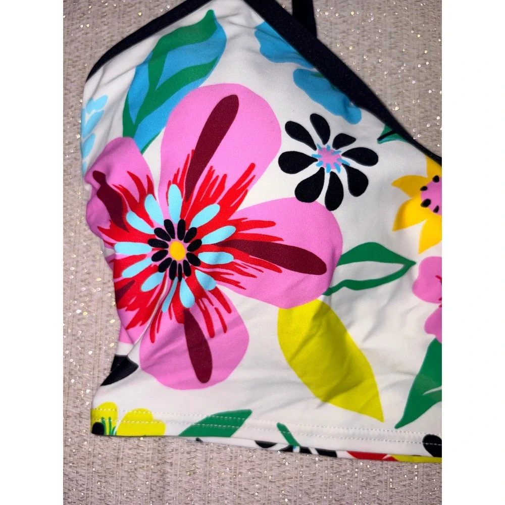 Kate Spade Cami Crop Bikini Top‎ Women Medium Cream Multi NWT Floral V-Neck